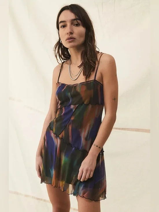 Urban Outfitters Moxie Multi Mesh Mini Slip Dress Tie Dye - Picture 3 of 9